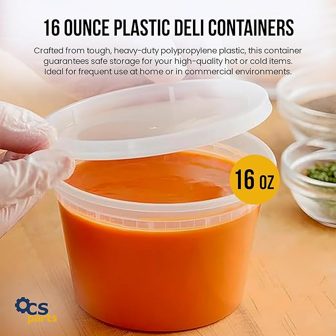 OCS Parts 48-Pack Round Plastic Deli Containers with Lids | Stackable, Microwavable, Freezer and Dishwasher Safe BPA Free Food Prep and Storage Containers (16 Ounce)