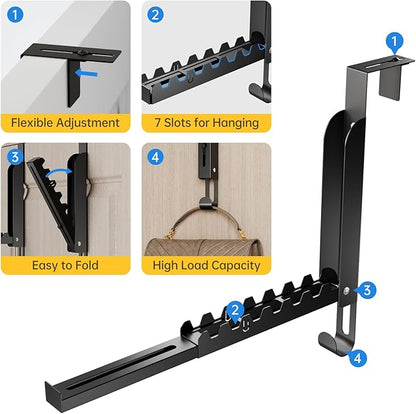 NiHome Foldable Over-The-Door Hook for Travel, Business Trips, Vacation, No Drill Installation Space-Saving Organizer, Portable Hanger Extra Hanging Space for Bathroom, Closet, Bedroom (Black, 1PC)