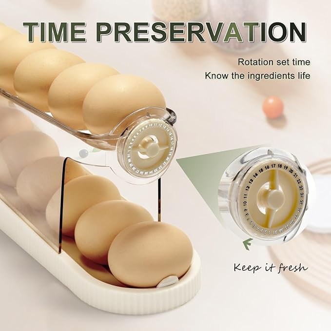 egg holder for fridge-Auto Rolling Fridge Egg Organizer,egg dispenser for refrigerator,Egg preservation rack,Egg Storage Rack for Kitchen,egg container refrigerator (white, 2tier)