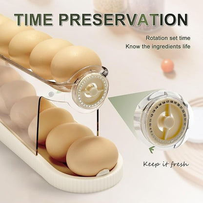 egg holder for fridge-Auto Rolling Fridge Egg Organizer,egg dispenser for refrigerator,Egg preservation rack,Egg Storage Rack for Kitchen,egg container refrigerator (white, 2tier)