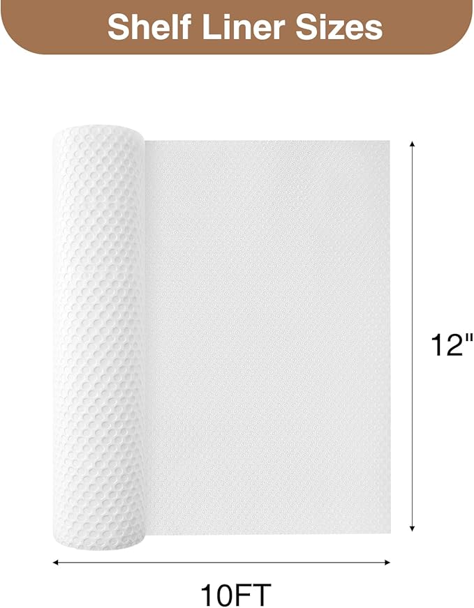 Shelf Liners, 12'' X 10ft Kitchen Drawer Mats, Non-Slip & Non-Adhesive EVA Cabinet Liner Shelf Paper for Dresser Pantry Bathroom Cabinet Lining Refrigerator Liner (Clear Dot)