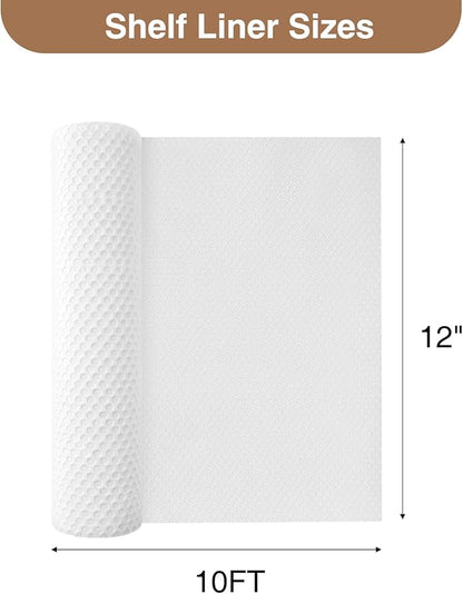 Shelf Liners, 12'' X 10ft Kitchen Drawer Mats, Non-Slip & Non-Adhesive EVA Cabinet Liner Shelf Paper for Dresser Pantry Bathroom Cabinet Lining Refrigerator Liner (Clear Dot)