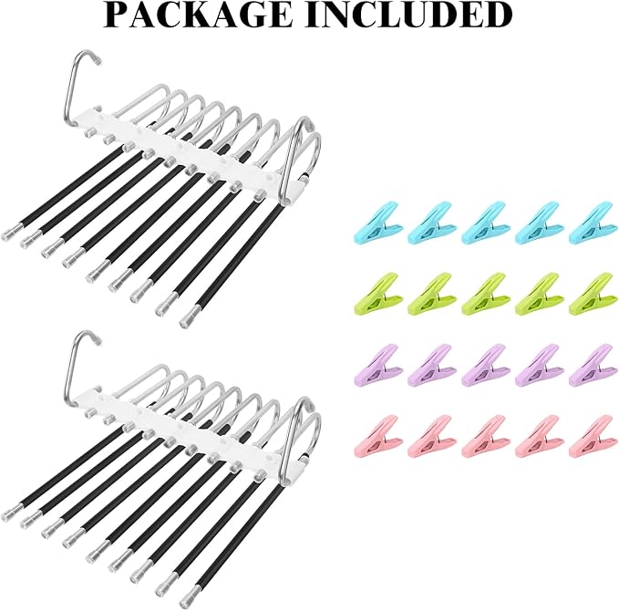 SAN LIKE 2 Pack 9 Layers Pants Hangers Space-Saving Stainless Steel Closet Hangers 20pcs Fixed Clips Non-Slip Multi-Functional Pants Rack Two Hanging Modes for Trousers Jeans Leggings Scarf Skirts