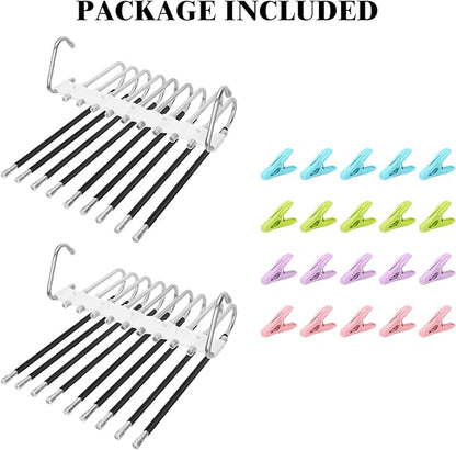 SAN LIKE 2 Pack 9 Layers Pants Hangers Space-Saving Stainless Steel Closet Hangers 20pcs Fixed Clips Non-Slip Multi-Functional Pants Rack Two Hanging Modes for Trousers Jeans Leggings Scarf Skirts