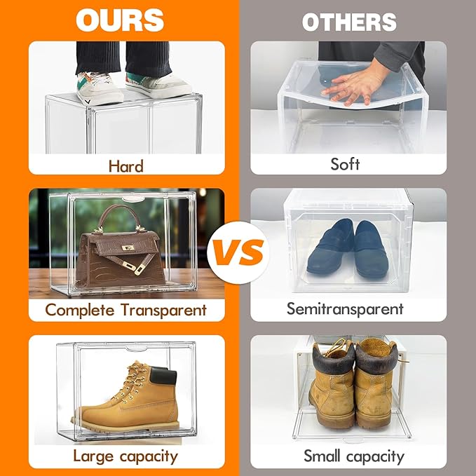 EZJOB Acrylic Clear Shoe Storage Boxes Size 12, Transparent Display Case for Sneaker Collections, Baseball Caps, Hat Organizer Dust-free Shoe Cubbies Stackable Sneaker Boxes
