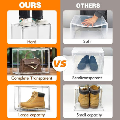 EZJOB Acrylic Clear Shoe Storage Boxes Size 12, Transparent Display Case for Sneaker Collections, Baseball Caps, Hat Organizer Dust-free Shoe Cubbies Stackable Sneaker Boxes