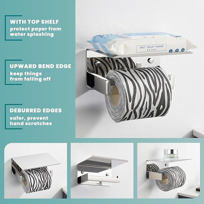 Suyar Toilet Paper Holder Polished Chrome, SUS 304 Stainless Steel Bathroom Toilet Paper Roll Holder with Storage Shelf Wall Mounted