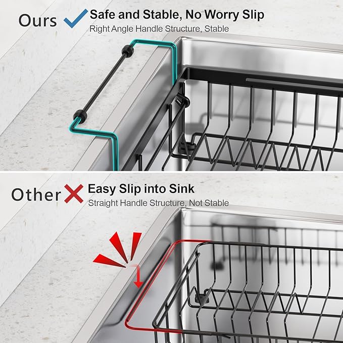 iSPECLE in Sink Dish Drying Rack with Silicone Sink Protector - Expandable Capacity Dish Drainer with Utensil Holder, 15.8''-20.7'' L x 12" W, Large, Black