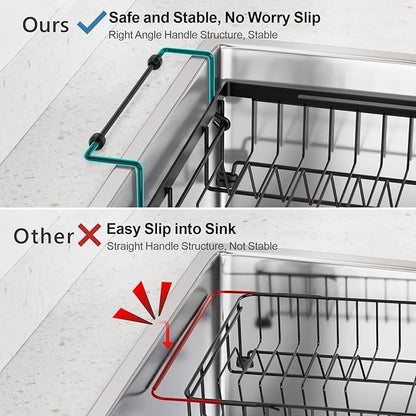 iSPECLE in Sink Dish Drying Rack with Silicone Sink Protector - Expandable Capacity Dish Drainer with Utensil Holder, 15.8''-20.7'' L x 12" W, Large, Black