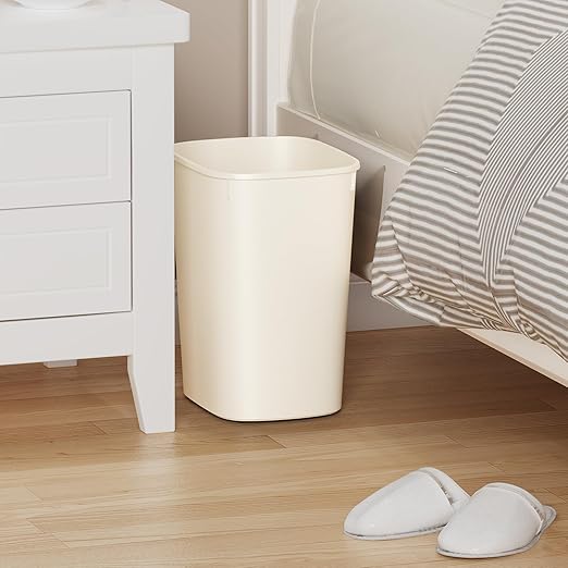 CEROELDA Bathroom Trash Can with Lid, 10L/2.6 Gal Small Garbage Can with Press Top Lid, Slim Plastic Waste Basket for Toilet, Office, Bedroom(Beige)