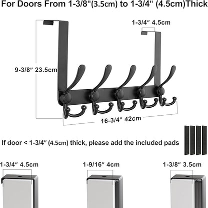 Dseap Over Door Hook 2.0 - Upgraded Version - Simple-Assembly, Strong, Heavy-Duty Stainless Steel 5-Tri-Hook Over The Door Hanger Rack, SimpleStrong Series, Black, Pack of 2