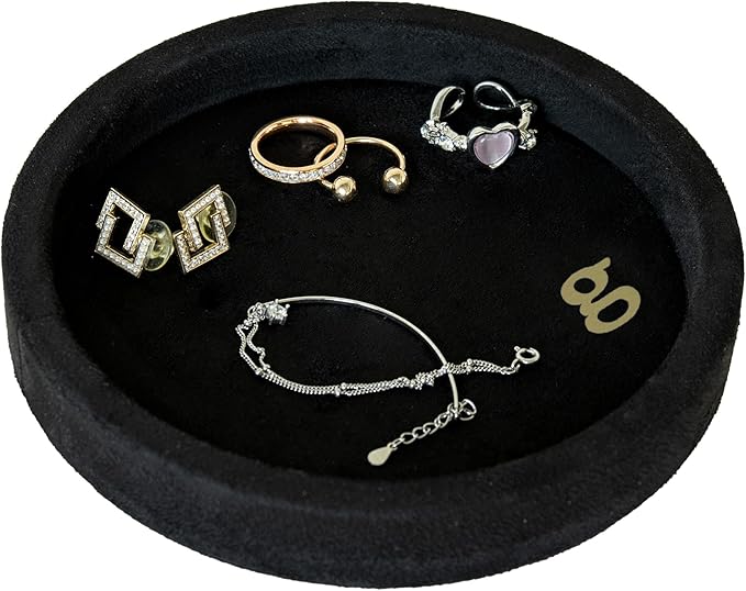 COLLECTIVE HOME - Velvet Jewelry Tray, 6" Monogrammed Jewelry Dish, Smooth Velour Display Dish for Rings, Earrings, Necklaces, Makeup, Personalized Gifts for Women (Black-g)