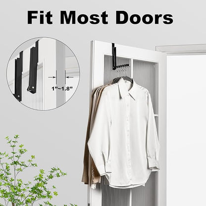 YAZYBHA Over The Door Hooks Hanger for Clothes, 1 Pack Foldable Over The Door Drying Rack for Laundry, Overdoor Hanger Hook with 6 Groves for Towel, Coat, Black