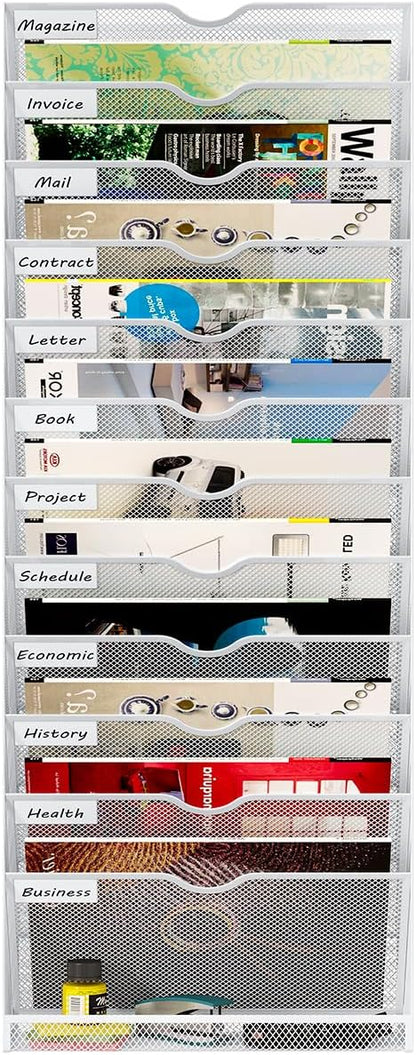 Hanging Wall File Organizer,13-Tier Desk File Mail Holder, Paper Bill Organization For Office Home School, White