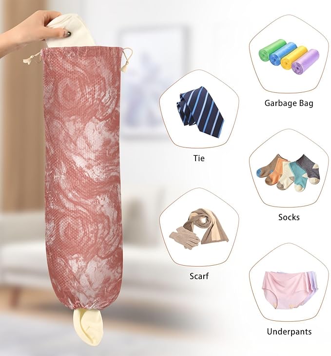 1 PC Plastic Bag Holder Wall Mount Grocery Bag Holder Shopping Bag Trash Bag Storage Organizer Dispenser for Kitchen Closet 22 x 9 Inch Red