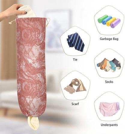 1 PC Plastic Bag Holder Wall Mount Grocery Bag Holder Shopping Bag Trash Bag Storage Organizer Dispenser for Kitchen Closet 22 x 9 Inch Red