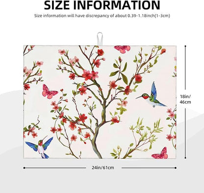 Hummingbird Butterfly Dish Drying Mat 18x24 For Kitchen Counter Absorbent Microfiber Dishes Pad Dish Drainer Rack Mats Fast Dry Kitchen Accessories