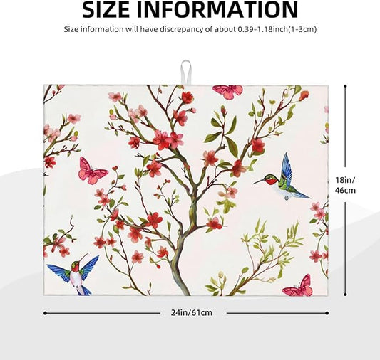 Hummingbird Butterfly Dish Drying Mat 18x24 For Kitchen Counter Absorbent Microfiber Dishes Pad Dish Drainer Rack Mats Fast Dry Kitchen Accessories