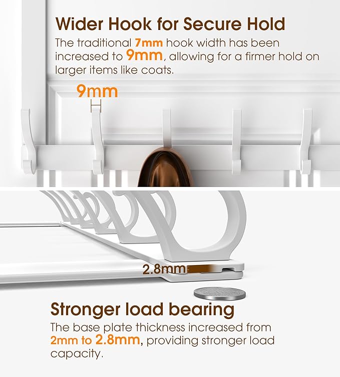 CHAUNCEY HOME Long Over The Door Hooks Hanger with 15.75" Arms for Easier Access by Shorter, Heavy Duty Door Hanger for Coat, F16U, Fits Standard 1 3/4'' Doors, Towel Racks for Bathroom, Black
