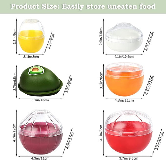 HMIEPRS 6 PCS Fruit and Vegetable Storage Containers, Reusable Storage Keeper, Lemon Orange Avocado Onion Garlic Tomato Shaped Saver Holder for Fridge, Refrigerator Crisper for Fruit and Vegetable