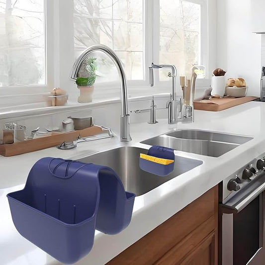 VPASION Sponge Holder for Kitchen Sink, Silicone Sink Saddle Caddy Organizer Rack, Sponges Holder Over Faucet, Hanging Kitchen Organizer Accessories Rack Basket Navy Blue