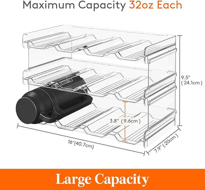 Lifewit Stackable Water Bottle Organizer for Cabinet, Plastic Bottle Holder Fits Bottles/Tumblers up to 3.8" Diameter for Pantry/Countertop, 3 Tier Holds14 Bottles 41 x 20 x 24 cm/16 x 8 x 9.5"