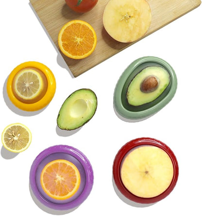 AWLGAK Avocado Saver and Onion Holder -Set of 4 Reusable Fruit and Veggie Savers for Fridge - BPA-Free, Prevent Flavor Mixing, Keep Fresh (Cyan, Purple, Red And Yellow)