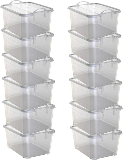 Life Story 12 Pack Light Duty Stackable Storage Bin, 55 Quart Home Organizer, Versatile Lightweight Locking Bins with Carrying Handles, Clear
