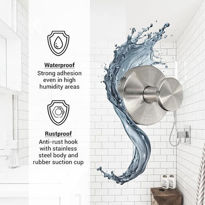 Welsa Suction Cup Hooks for Shower - 2 Pack, Matte Chrome - Stainless Steel, Strong Suction, No Drill, Removable Hanger, Tile Bathroom Kitchen Wall, Glass Door, Mirror Hook Hanging Robe, Towel Holder