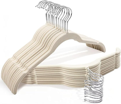 Jibrelxion 30 Pack Premium Velvet Shirt Hangers, Non-Slip Slim Flocked Felt Hangers, Space-Saving Coat Hanger with 360° Swivel Hook for Sweaters, Tops, Blouses, Strappy Dresses
