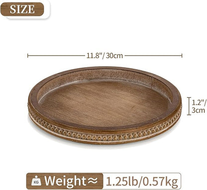 Hanobe Candle Tray Holder Decorative: Round Coffee Table Home Decor Centerpiece Boho Serving Trays for Living Room Kitchen