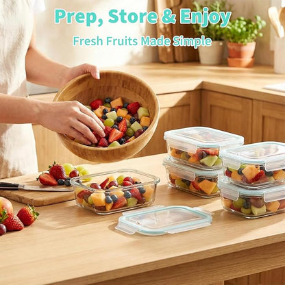 Piszvbej 2 Pack Fruit Storage Containers for Fridge, Glass Fruit Containers for Fridge with Airtight Lid, Airflow Vent Design to Keep Produce Fresh Longer, Ideal for Fruits and Vegetables Storage