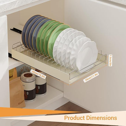 Pull-Out Cabinet Dish Drying Rack - Dish Drying Rack Stainless Steel 2-Tier Kitchen Organizer for Plates Bowls, Under-Counter Space Saving Storage Rack, Adjustable（White）