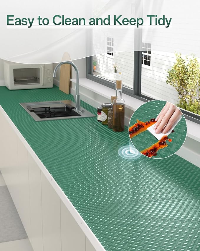 Shelf and Drawer Liner for Kitchen Cabinet, Non-Adhesive 24in x 120in Waterproof Contact Paper Refrigerator Liners Thickened Durable EVA Material Non Slip Mat for Dresser Cupboard Pantry Protector