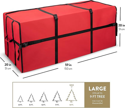 ZOBER Wide Christmas Tree Storage Bag - Maximum Accessibility - Fits 9 Ft Trees - 600D Oxford Fabric Christmas Tree Bag For Storage Box For Xmas - Strong, Durable Straps & Handles - Card Slot - Red