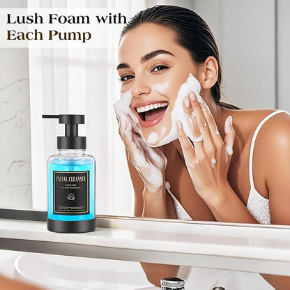 Luxspire Foaming Soap Dispenser, Glass Foam Pump Soap Dispenser, Non-Slip Hand Soap Dispenser with 5 Waterproof Labels, 15 Oz Refillable Liquid Soap Dispenser for Bathroom & Kitchen, Clear, 1 Pack