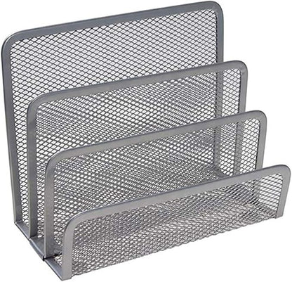 VANRA Small Letter Sorter Desktop File Holder Organizer Metal Mesh with 3 Vertical Upright Compartments (Silver)