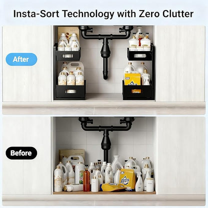 Under Sink Organizer, Adjustable Height 2 Tier Under Sink Organizers and Storage Multi-Purpose Under Sink Storage for Bathroom Kitchen