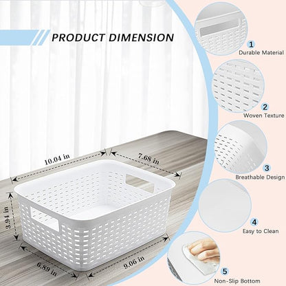 Soddeph Plastic Storage Baskets for Cabinets, Household Pantry Organization with Handle,Organizer Bins for Room,Bathrooms,Under-Sink,Kitchen (White, S-5PACK)
