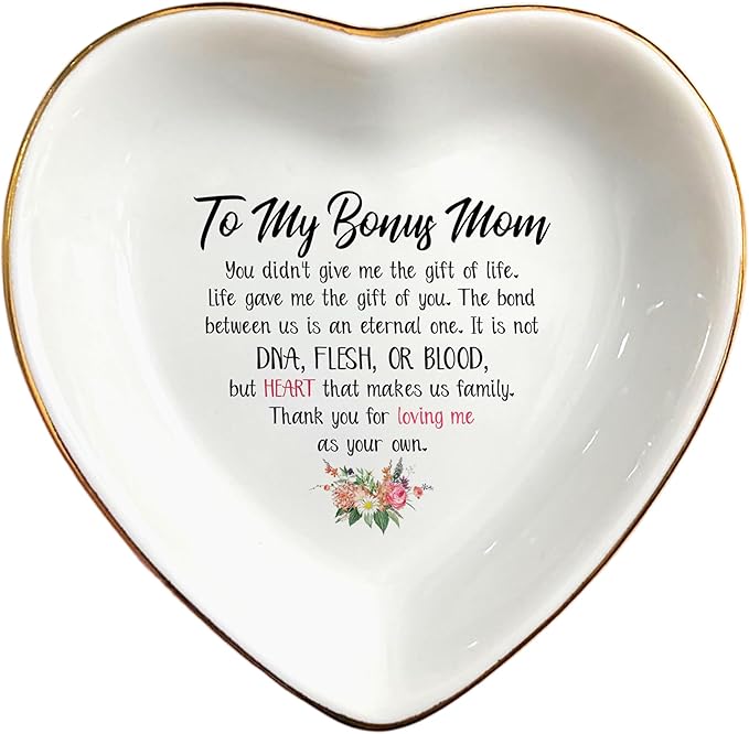 To My Bonus Mom Wedding Ring Dish Jewelry Trinket Tray for Mother-in-law,Mother of the Bride/Groom-Engagement,Bridal Shower,Bachelorette Gifts for Couples,Mr. Mrs.
