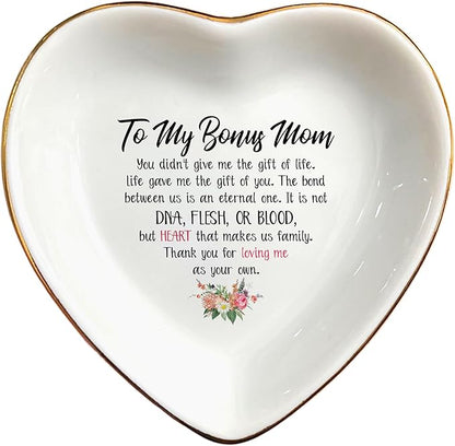 To My Bonus Mom Wedding Ring Dish Jewelry Trinket Tray for Mother-in-law,Mother of the Bride/Groom-Engagement,Bridal Shower,Bachelorette Gifts for Couples,Mr. Mrs.