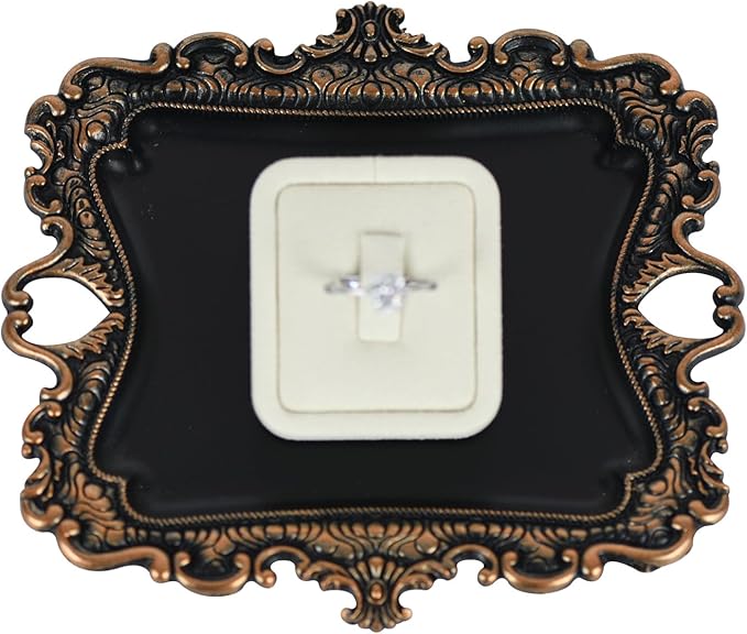 Funly mee Antique Trinket Dish Vintage Jewelry Tray, Ring Holder (Black & Gold, S)