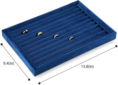Ring Tray, Velvet Jewelry Trays,Premium Ring Display Case,Luxury Stud Earring Organizer,Blue Jewelry Storage