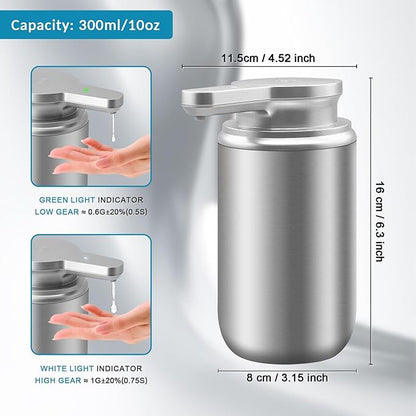 Mamiddle 12 oz. Automatic Soap Dispenser Stainless Steel with Sensor Infrared Soap Dispenser Electric IPX5 Waterproof USB-C Charging Motion Sensor for Kitchen & Bathroom (Silver Cyl)