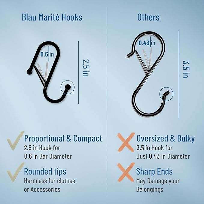 Blau Marité 10-Pack Metal S Hooks for Hanging – Heavy-Duty S-Shaped Hooks with Safety Buckle – Fits Bars up to 0.6 In – Anti-Drop Hook for Kitchen, Pot Racks & Towel Bars – Gold (Small)