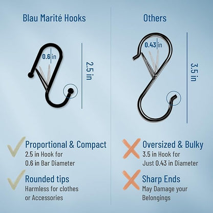 Blau Marité 10-Pack Metal S Hooks for Hanging – Heavy-Duty S-Shaped Hooks with Safety Buckle – Fits Bars up to 0.6 In – Anti-Drop Hook for Kitchen, Pot Racks & Towel Bars – Gold (Small)