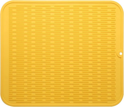 Silicone Dish Drying Mat for Multiple Usage,Easy clean,Eco-friendly,Heat-resistant Silicone Mat for Kitchen Counter or Sink,Refrigerator or Drawer Liner Yellow XL 18 inches x 16 inches