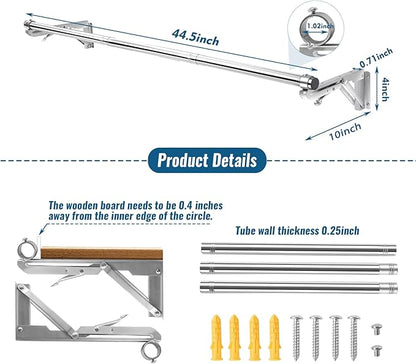 Foldable Wall Mounted Clothes Rack-44'' Long Rod&2 Bases,Stainless Steel, Heavy Duty,Detachable,Multi-Purpose for Space-Saving Garment Rack/Clothes Drying Rack/Plant Hanger,Top Shelf Room Reserved