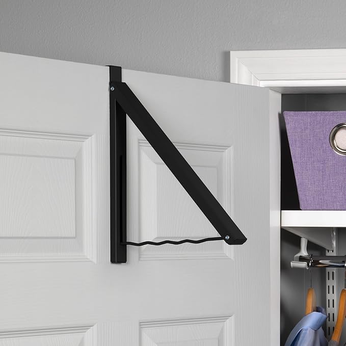 HOLDN’ STORAGE Over The Door Hanger - Single Foldable Rack Organizer for Hanging Clothes, Coats & Towels, Ideal for Dorm Rooms, Laundry, Bathrooms, Etc - Holds up to 20 LBs - Black (2 Pack)