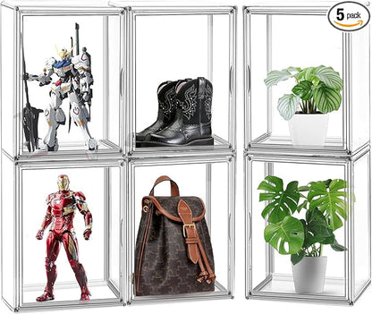 DAYOOH 5 Pack X-Large Acrylic Shoe Box Size 14, Clear Sneaker Shoe Display Case Transparent Stackable Storage Box Purse Handbag Organizer, Figure Collectibles Showcase, Fit Underbed, Closet, Bathroom